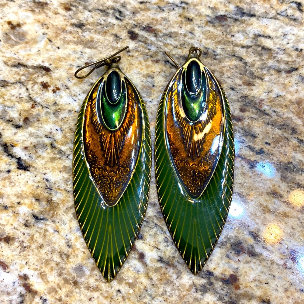 Peacock feather earrings